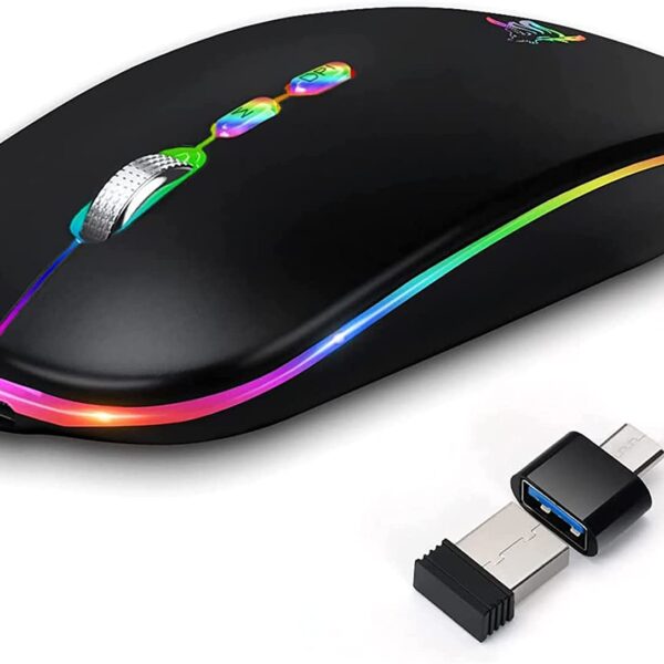 LED Wireless Mouse, Slim Rechargeable Silent Bluetooth Mouse, Portable USB Optical 2.4G Wireless