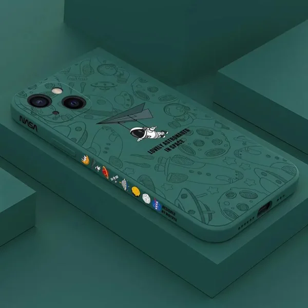 Case For iPhone Series Dark Green Cute Astronaut Paper Plane Shockproof Soft Cover Cases